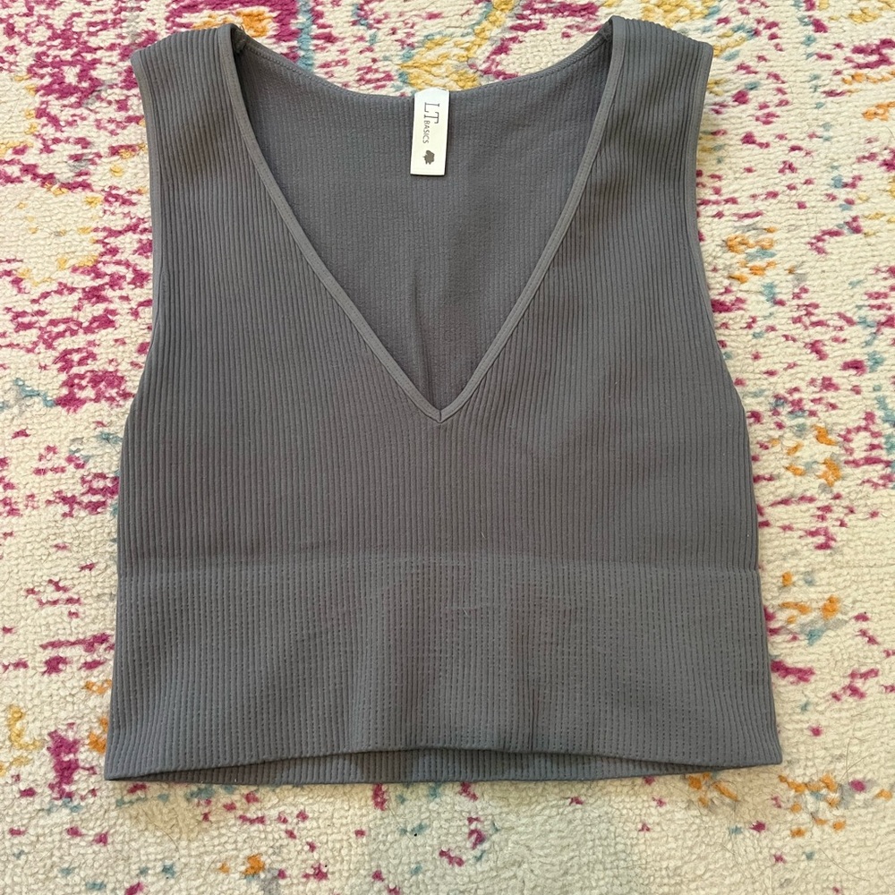 BYLT Basics Gray Fitted Crop Tank Top